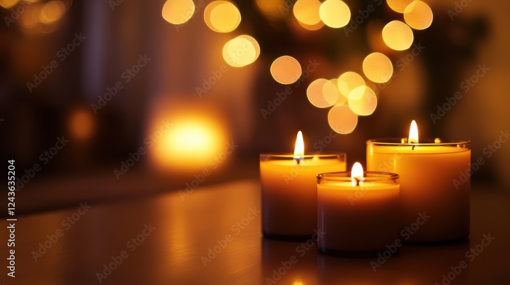 Rich brown and amber bokeh background with glowing candles creating a warm atmosphere during an evening gathering Rich brown and amber bokeh background with glowing candles creating a warm atmosphere during an evening gathering