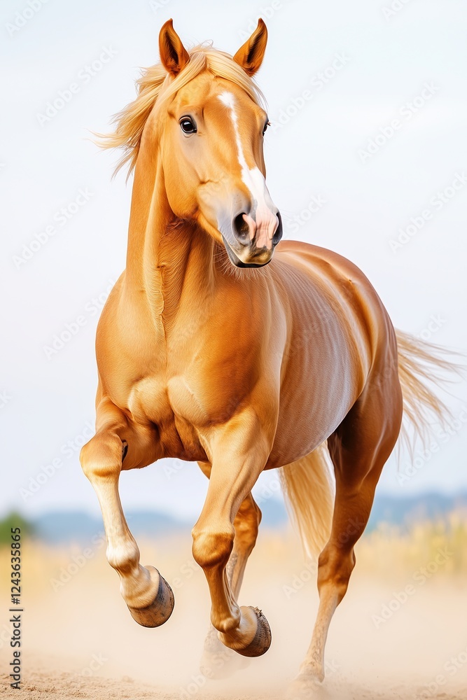 Obraz premium Beautiful Golden Horse Galloping Through Field