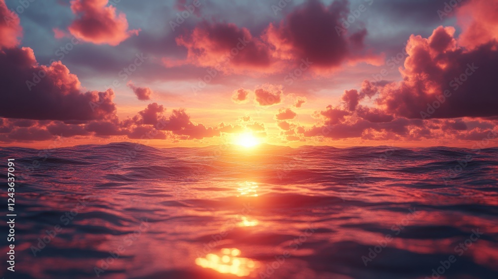 Obraz premium Calm ocean with a glowing sunset