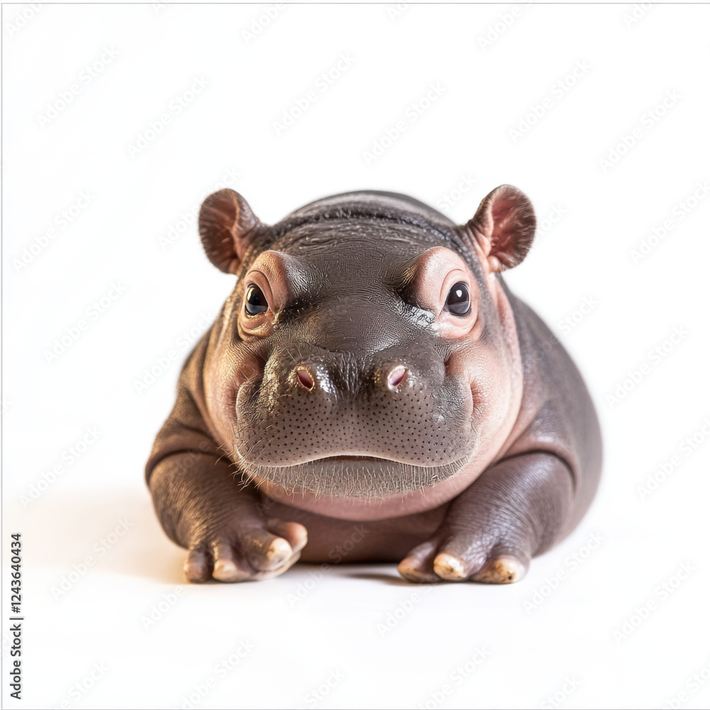 baby pygmy hippo with round body and playful expression, resting on white background. This adorable creature showcases its unique features and charm baby pygmy hippo with round body and playful expression, resting on white background. This adorable creature showcases its unique features and charm