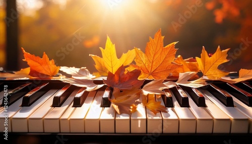 piano and autumn leaves