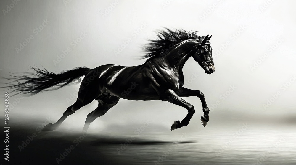 The minimalist art concept highlights the shadow of the fast-moving equine. The minimalist art concept highlights the shadow of the fast-moving equine.