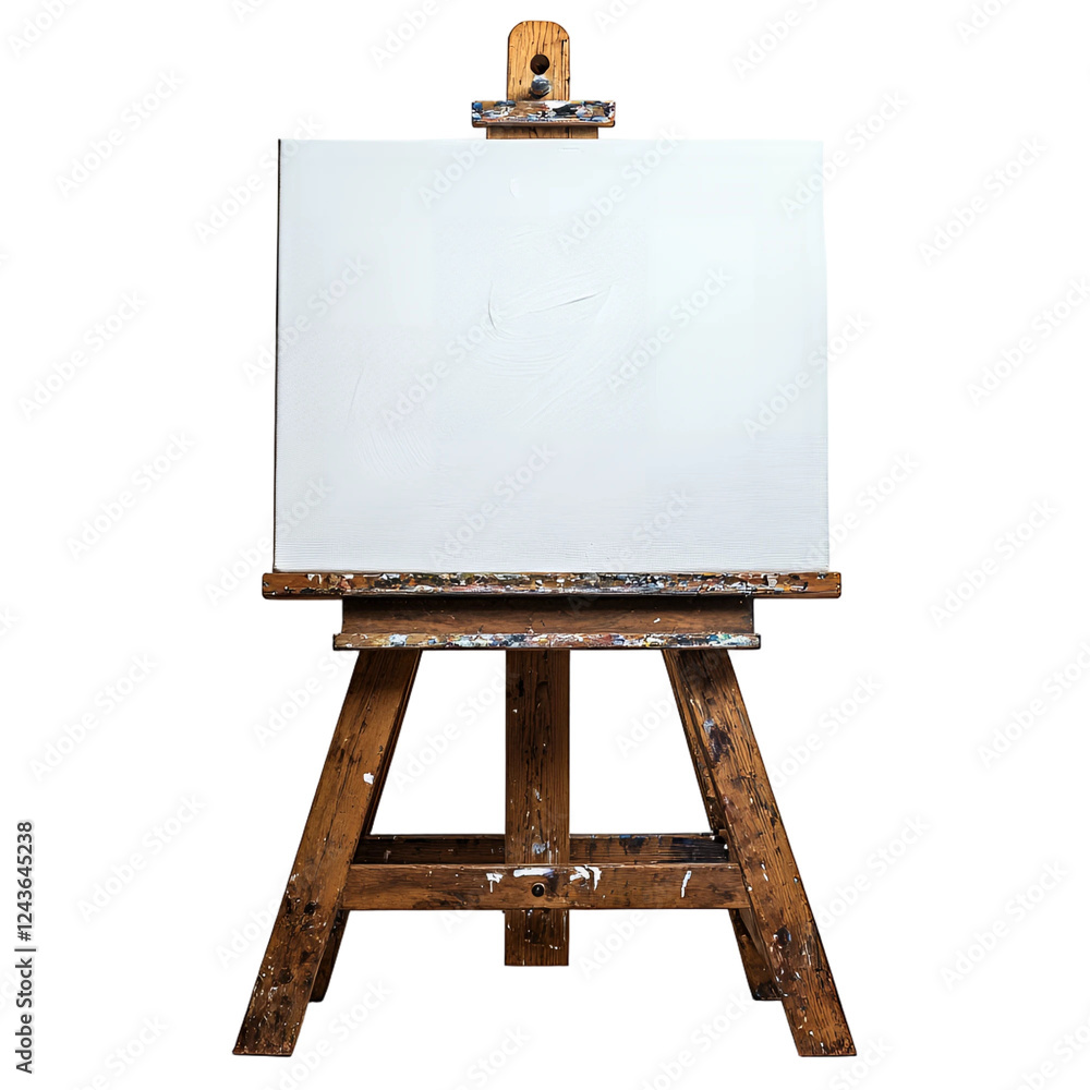 Blank Canvas on Rustic Wooden Easel Ready for Painting Art Studio