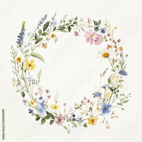 Pastel watercolour Spring Floral Wreath Frame