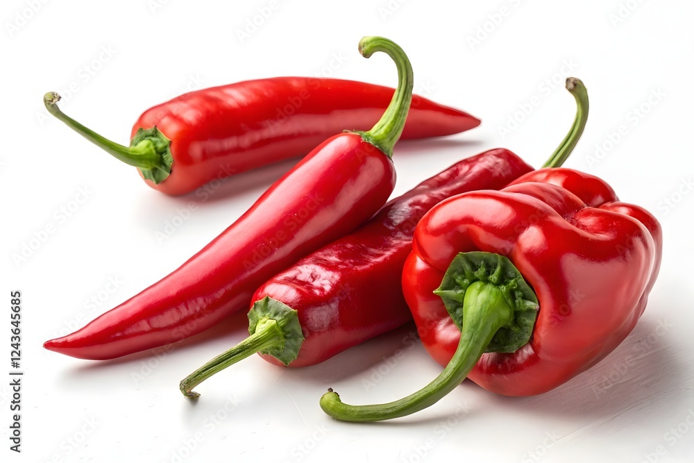 Fresh Red Peppers on White Background Highlighting Their Vibrant Color Fresh Red Peppers on White Background Highlighting Their Vibrant Color