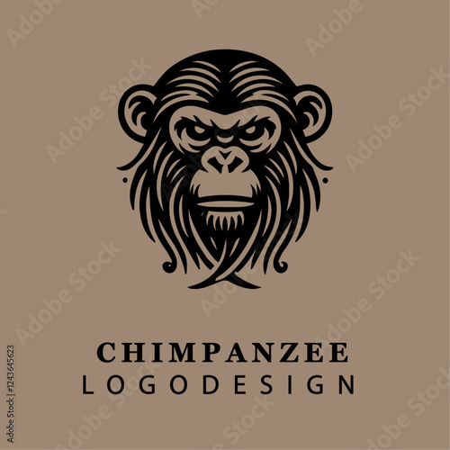 Bold Monochrome Chimpanzee Head Logo in Circular Vector Design for Branding and Wildlife Concepts
