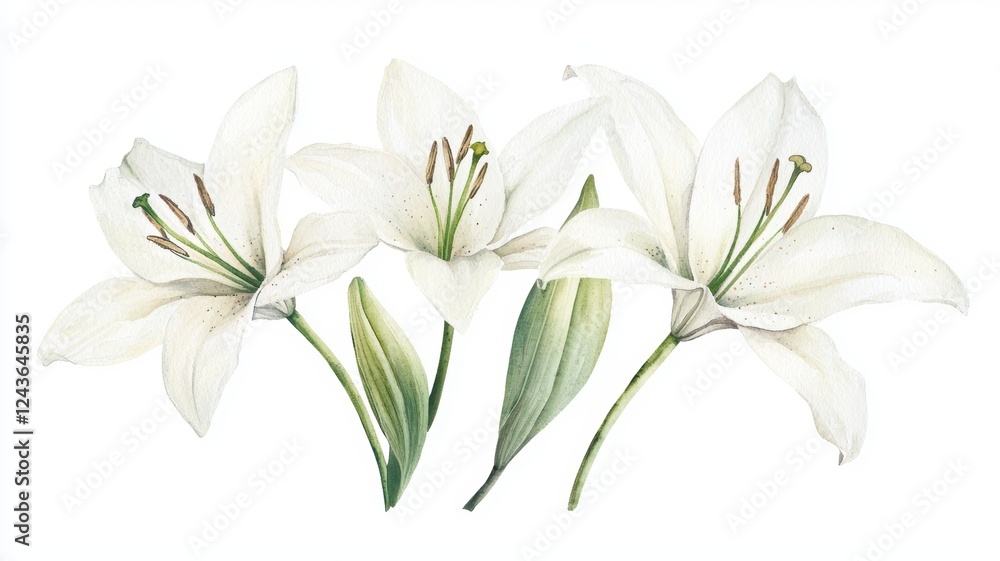 Fototapeta premium Elegant Cream Lilies Featuring Intricate Petal Detail in Soft Natural Light