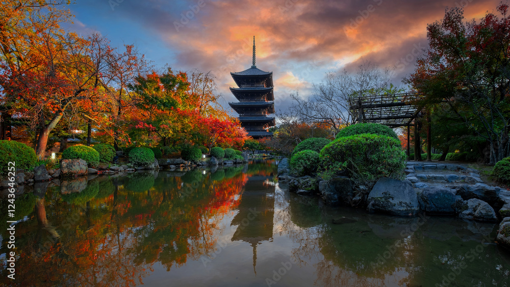 Toji Temple in Kyoto, Japan with beautiful garden and autumn foliage Toji Temple in Kyoto, Japan with beautiful garden and autumn foliage