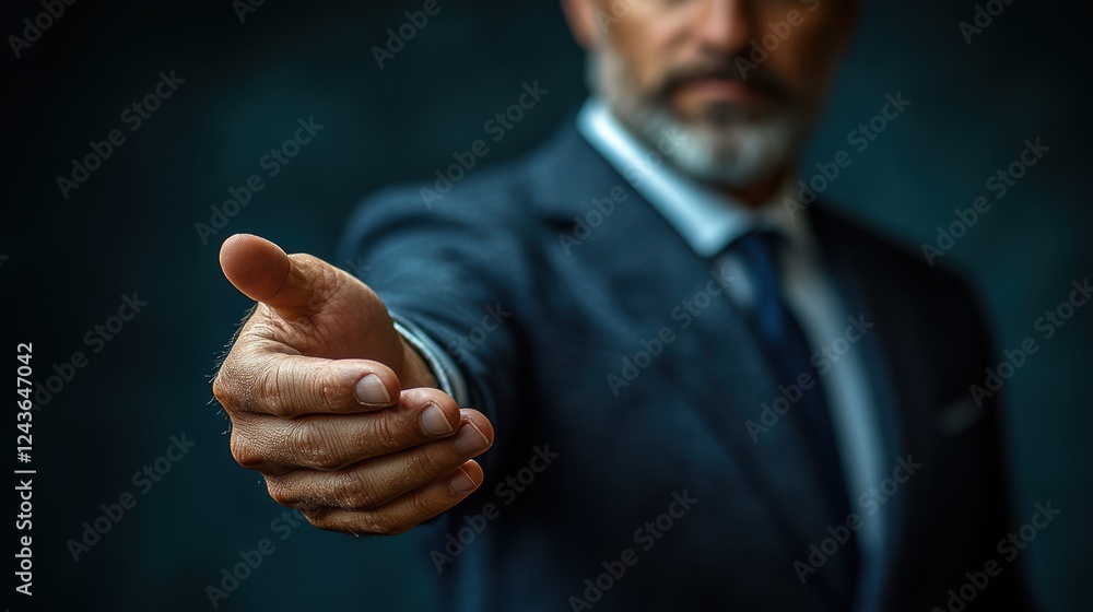 Businessman in suit with open hand gesture. Concept of leadership, success, and opportunity. Businessman in suit with open hand gesture. Concept of leadership, success, and opportunity.