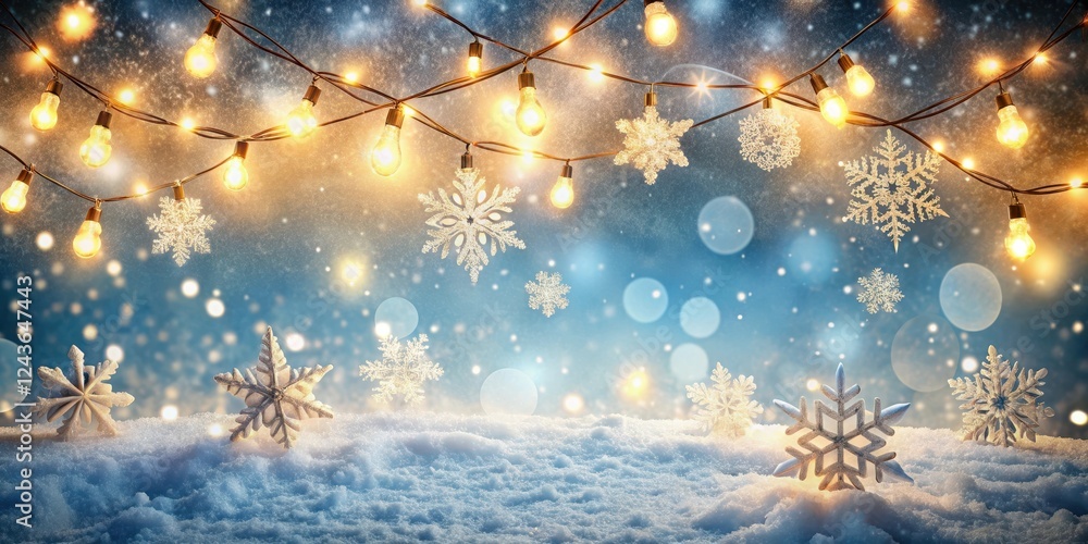 Naklejka premium Cozy winter scene with snowflakes and twinkling lights, winter, cozy, winter, cozy