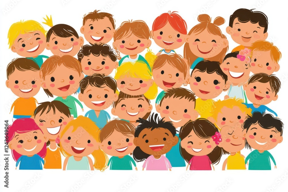 Diverse Group of Happy Children Displaying Joyful Expressions