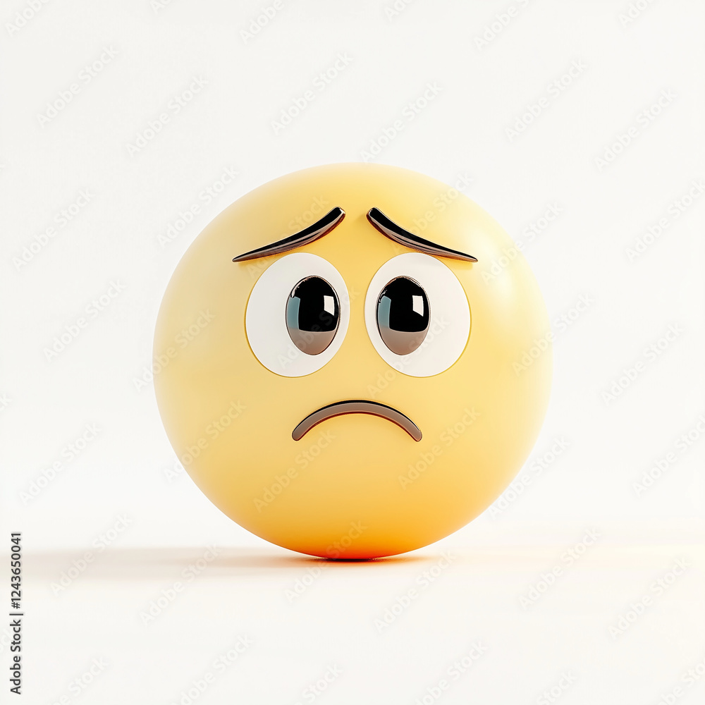 Fototapeta premium Sad 3D emoji with large eyes and subtle expression against a plain background