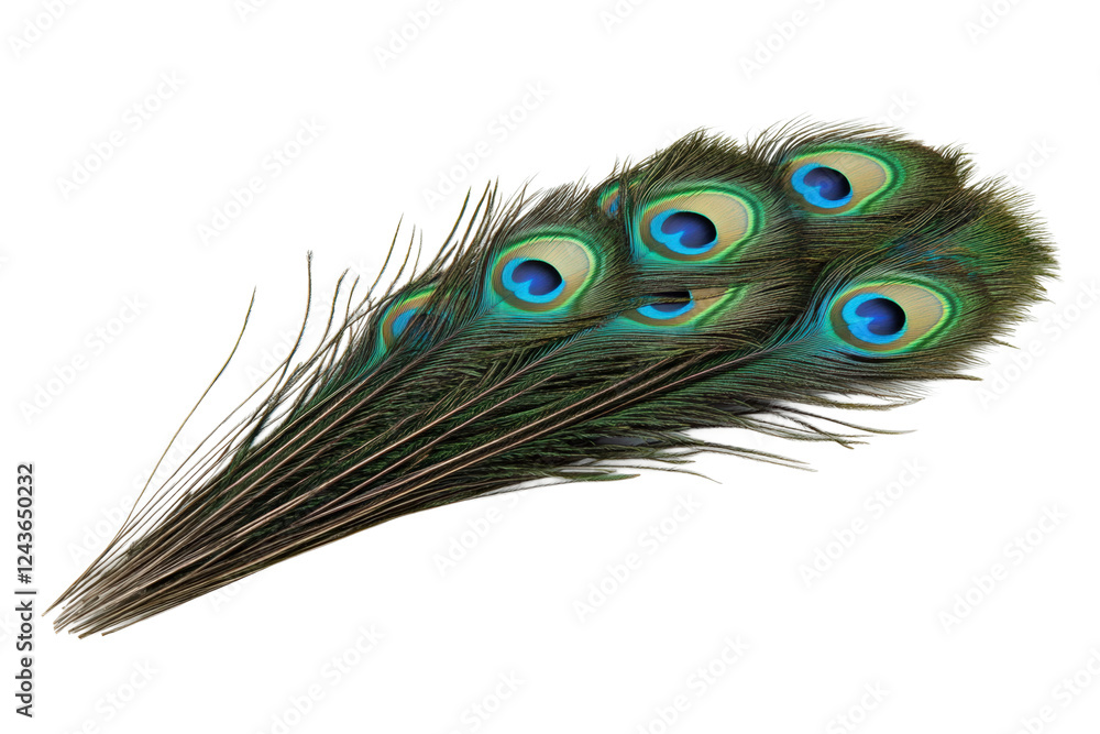 Fototapeta premium Peacock feathers nature studio detail isolated on transparent background