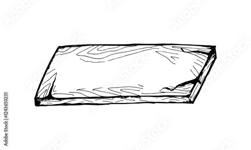 Hand-drawn doodle cartoon of a empty rectangular wooden plank board for text.