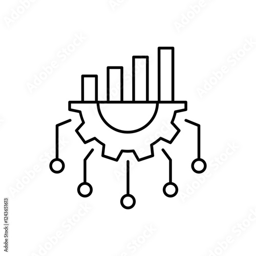 AI in business line icon design. Implementation AI in business sector. Chart with gear and circuits design