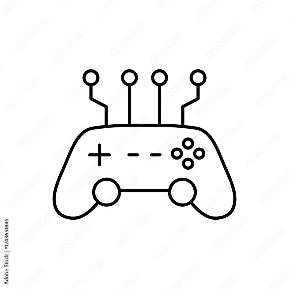 AI in game line icon design. Implementation AI in gaming sector. Gaming stick with cricut design AI in game line icon design. Implementation AI in gaming sector. Gaming stick with cricut design