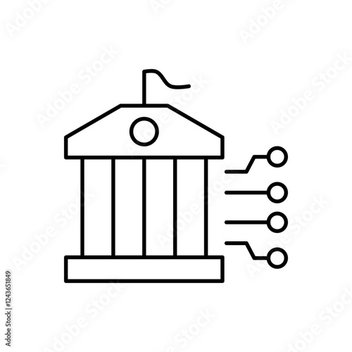 AI in government line icon design. Implementation AI in government sector. Government building with circuit design