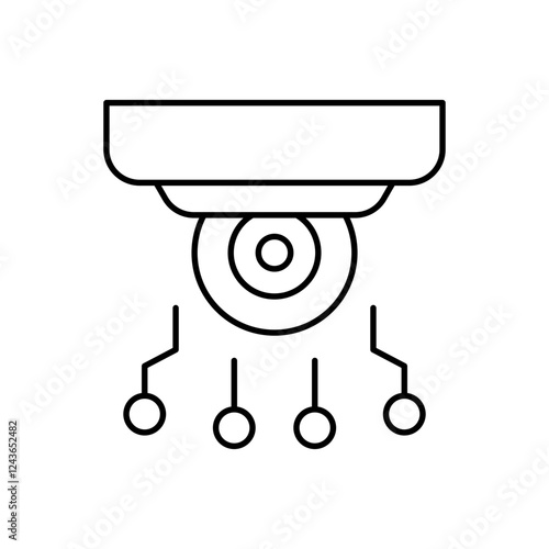 AI in surveillance line icon design. Implementation AI in surveillance sector. Camera cctv with circuits design