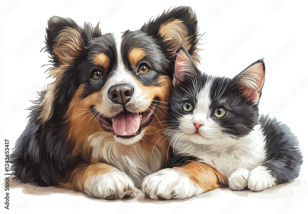 Obraz premium Heartwarming Portrait of a Playful Dog and a Cute Kitten Together in a Cozy Setting for Animal Lovers and Pet Enthusiasts