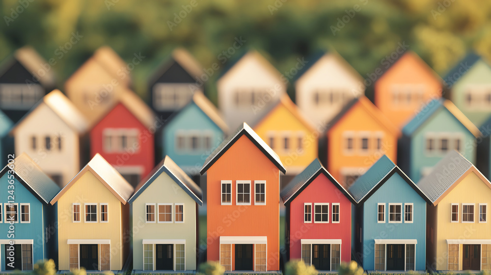 Colorful houses in row, showcasing vibrant architecture and design Colorful houses in row, showcasing vibrant architecture and design