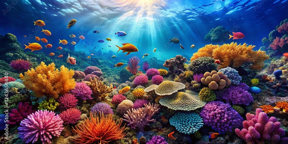 Naklejka premium Sustainable Ocean Exploration: Exploring Coral Reefs with Underwater Drones and Submersibles