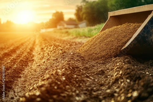Wallpaper Mural Spreading organic fertilizer on a farm field at sunset for enhanced soil health Torontodigital.ca