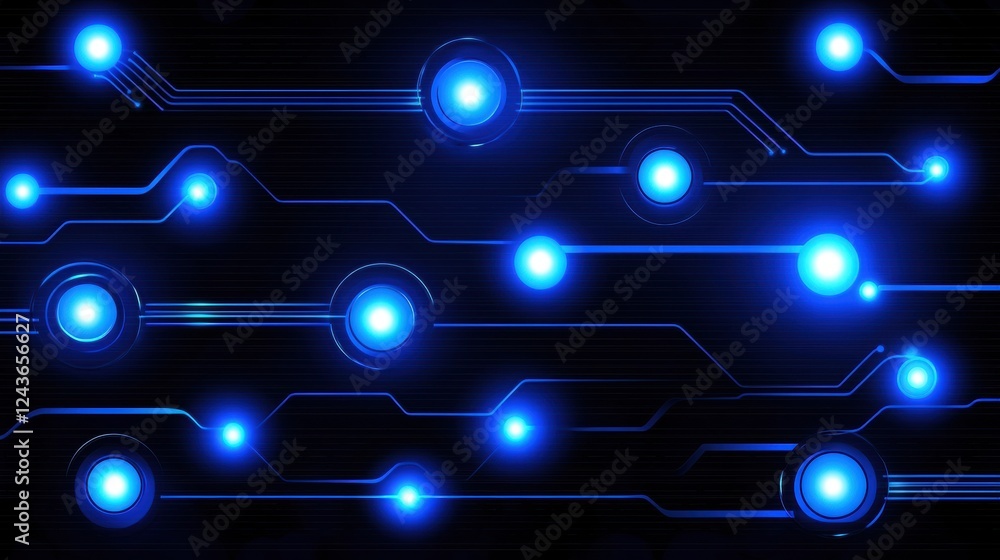 Fototapeta premium Abstract Blue Light Circuit Background with Technology Elements