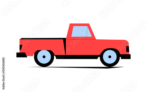 Red Pickup Truck In Flat Vector Illustration Symbolizing Rural Transport, Agriculture Logistics, And Farm Equipment, Isolated On White Background