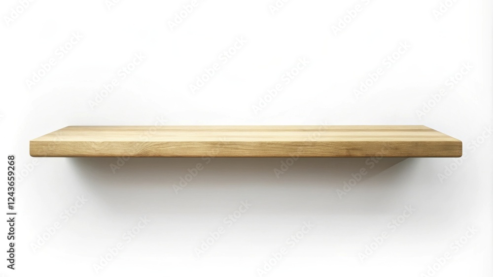 Empty light wood shelf on white background for product display
