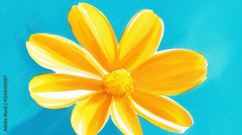 Obraz premium Bright Yellow Flower with Vibrant Blue Background for Nature Themes