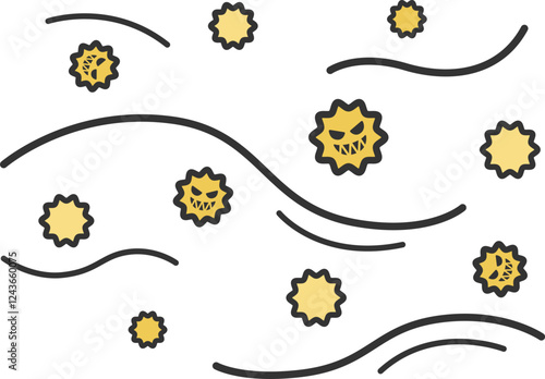 飛んでいる、花粉のキャラクター（線画）のイラスト