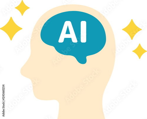 横顔と人工知能（AI）のアイコンのイラスト