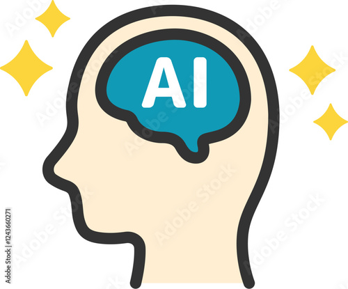 横顔と人工知能（AI）のアイコン（線画カラー）のイラスト