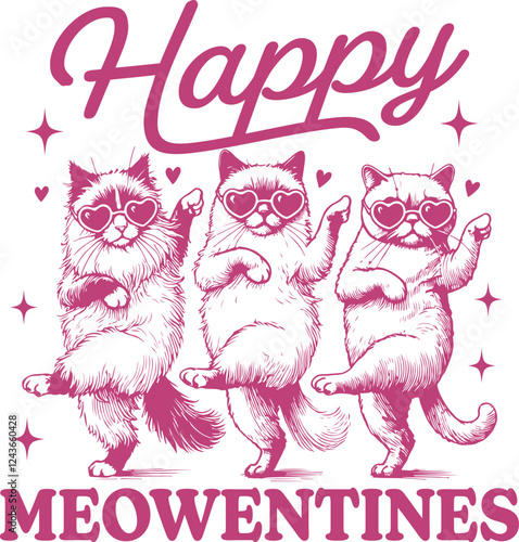 Happy Meowentines Quotes, Valentine Cats Shirt Design, Cat Lover Svg, Trendy Cat in Valentine Day