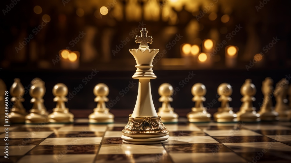 Strategic chess match elegant venue photography dimly lit atmosphere close-up view competition and skill