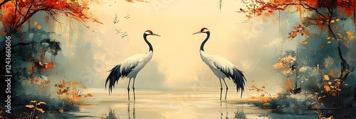 Two birds are standing in the water