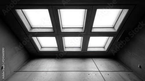 Modern concrete ceiling with skylights, interior view photo