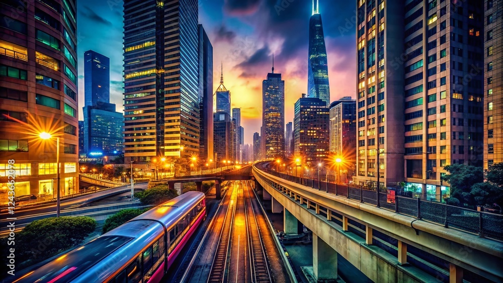 Fototapeta premium Urgent Global Economic Crisis Solutions: Night Cityscape Stock Photo