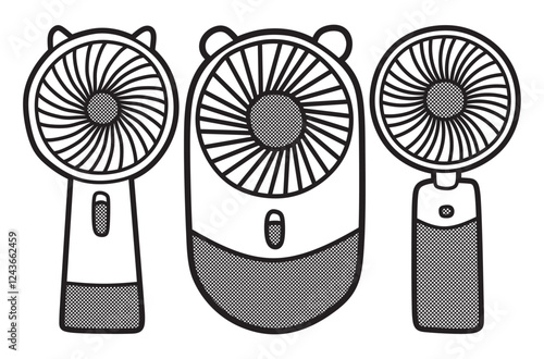 three vector images of electric hand fans