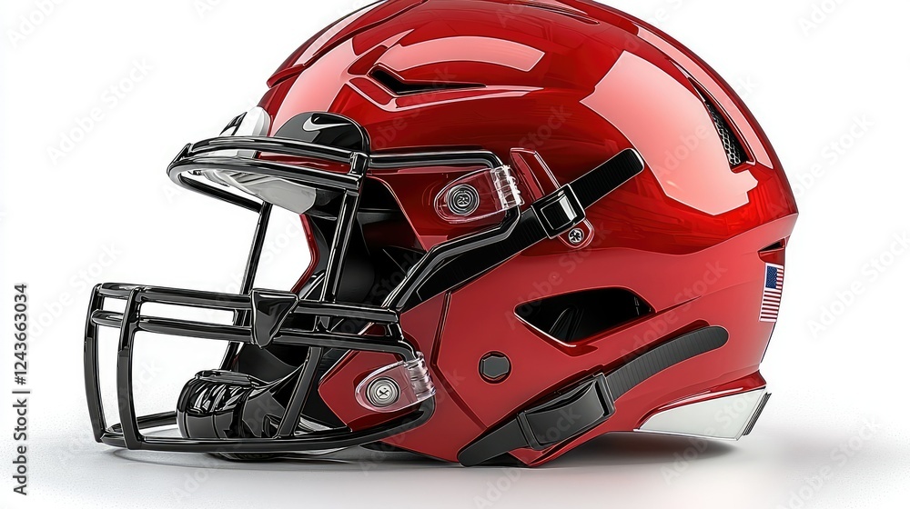 Fototapeta premium A Red American Football Helmet with Black Facemask