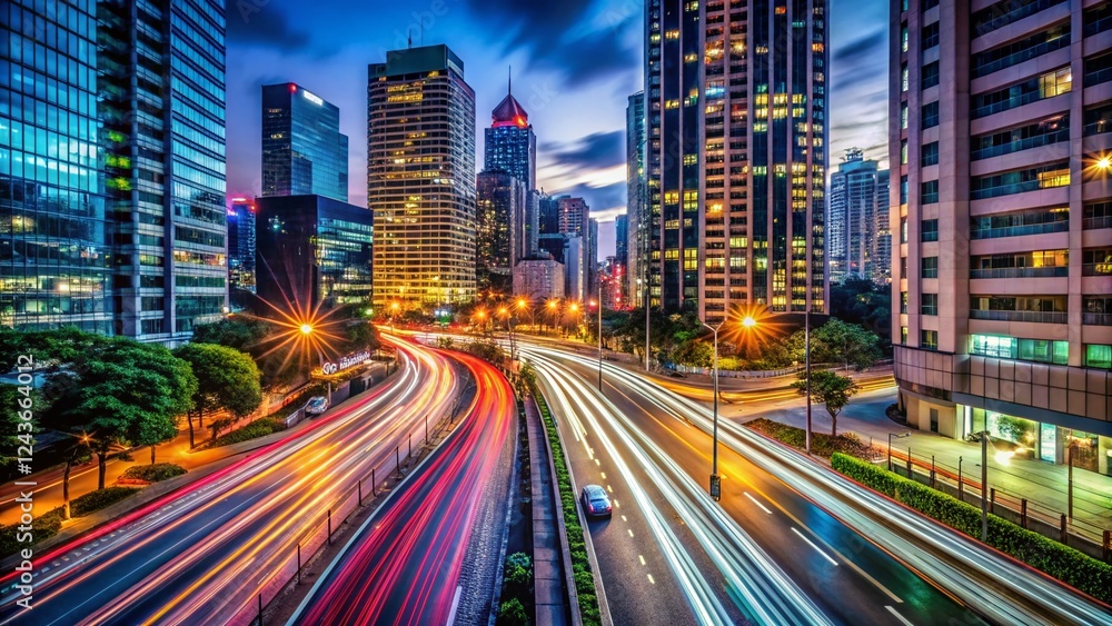 Obraz premium Vibrant City Lights Long Exposure Full HD Stock Photo