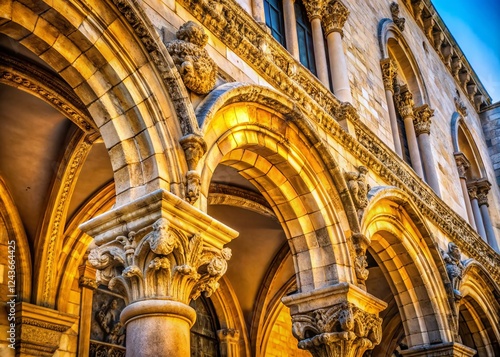 Dubrovnik Rector's Palace Porch Detail:  Ancient Stone Architecture, Croatian Coastal Charm photo