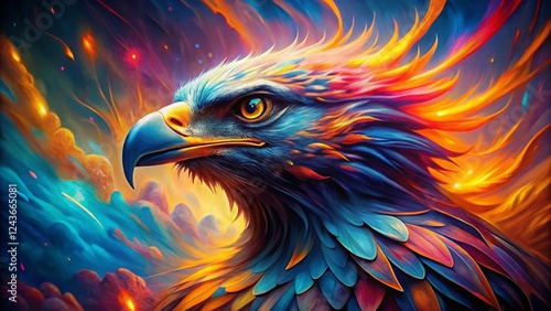 Vibrant Glowing Eagle Abstract Painting - High Resolution HD Portrait