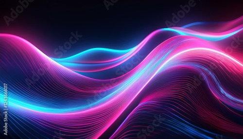abstract neon wavy lines in pink and blue shimmering neon light waves