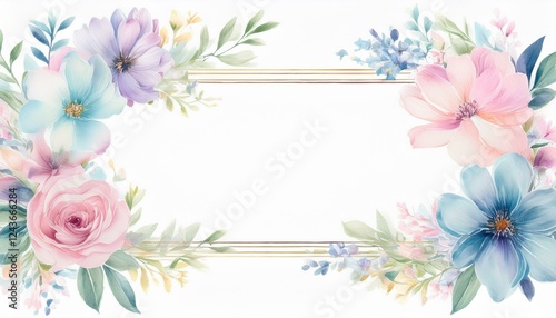 water color pastel flower and bloom wedding decorative perfect rectangle frame border
