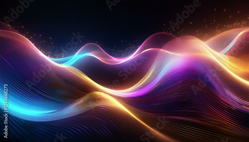 abstract futuristic background with gold pink blue glowing neon fluid waves techno sound shap data transfer concept fantastic wallpaper