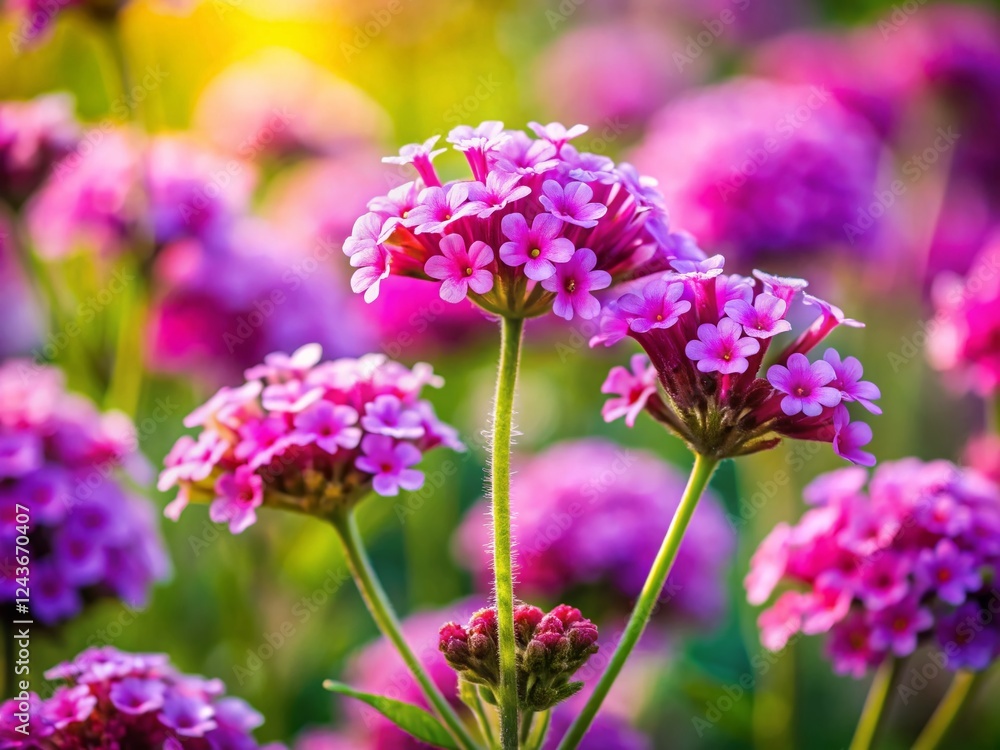 Fototapeta premium Vibrant Verbena Blossoms in Summer Garden - Rule of Thirds Composition