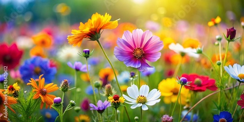 Vibrant Wildflower Meadow Bloom, Colorful Spring Floral Nature Background