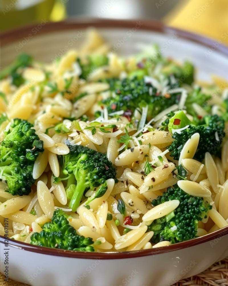 Orzo Pasta with Broccoli and Herbs Delightful Culinary Creation Vegetable Dish Plate Delicious Meal Orzo Pasta with Broccoli and Herbs Delightful Culinary Creation Vegetable Dish Plate Delicious Meal