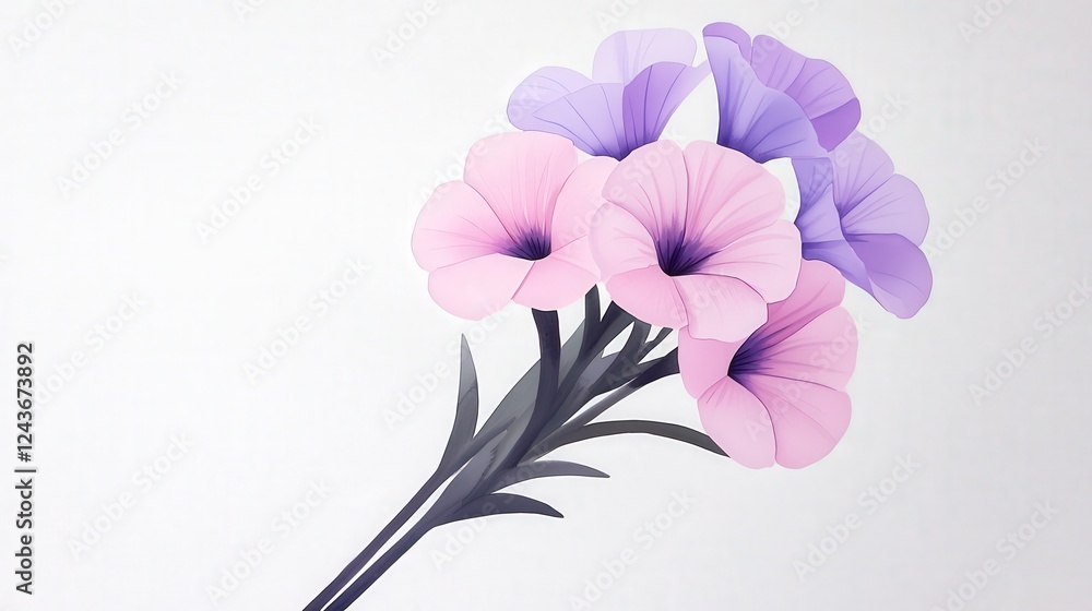 Obraz premium Colorful Petunia Flowers with Purple and Pink Petals on White Background